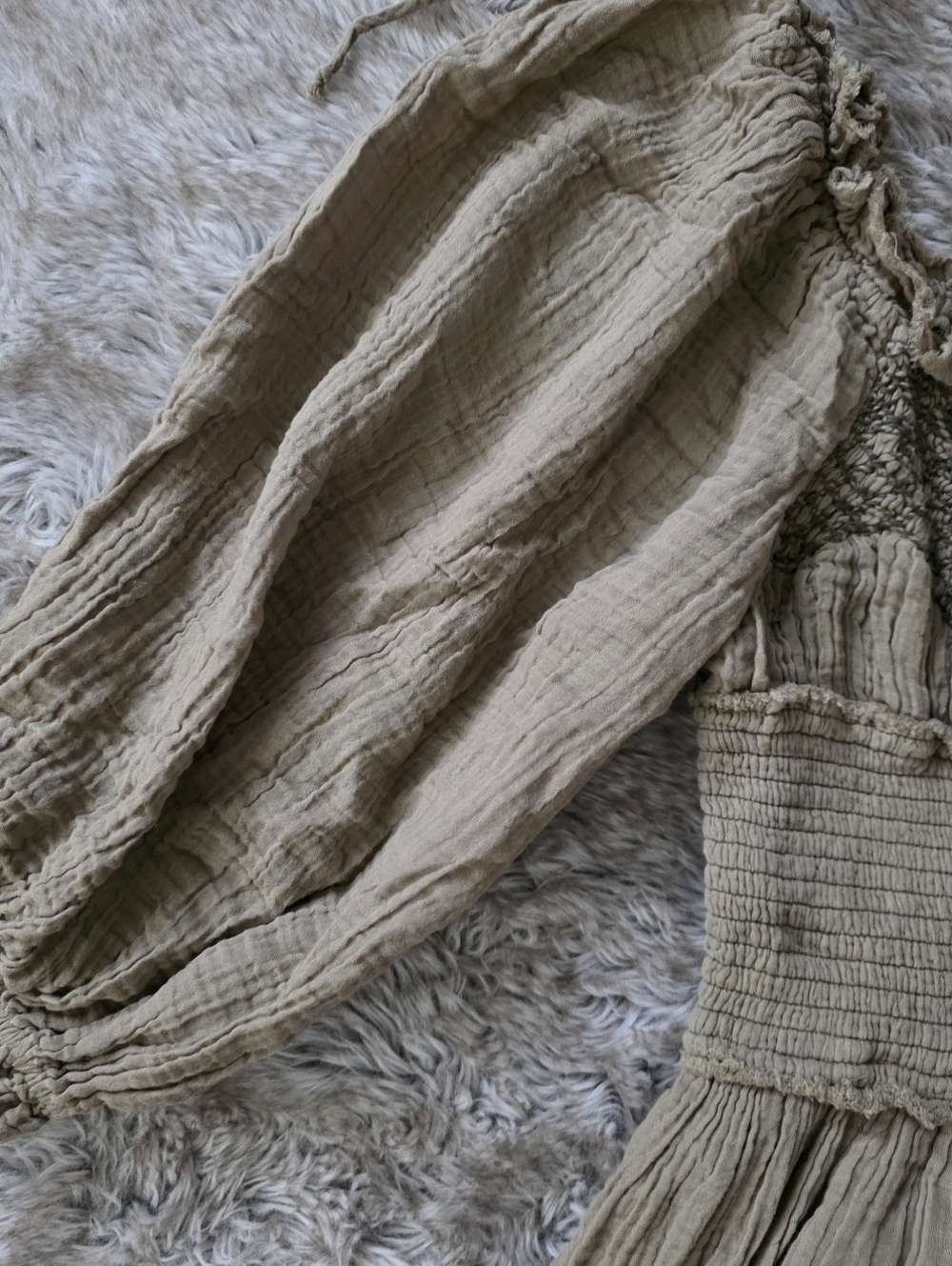 Free People Toledo Embroidered Midi Dress Greyed Olive Green Lantern Sleeve - Picture 7 of 15